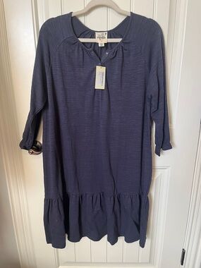 Vignette Navy Long Sleeve Ruffle Hem Dress